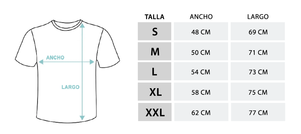 Medidas de las camisetas con iniciales