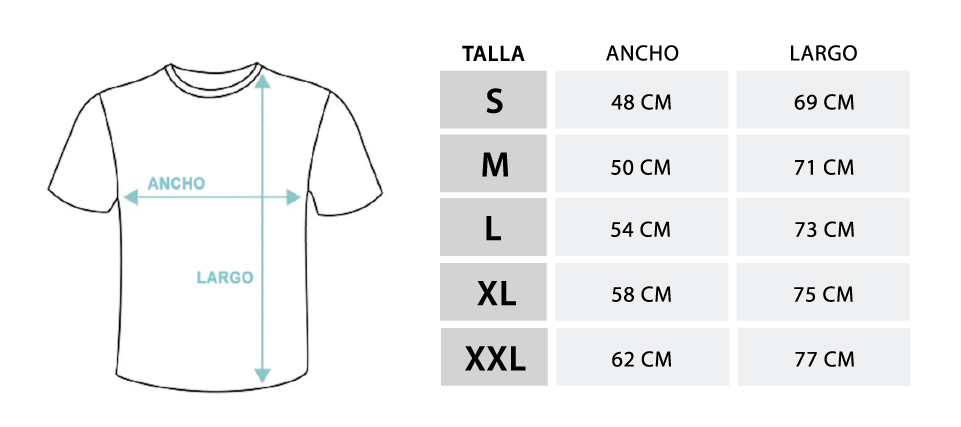 Medidas de las diferentes tallas de camisetas personalizadas