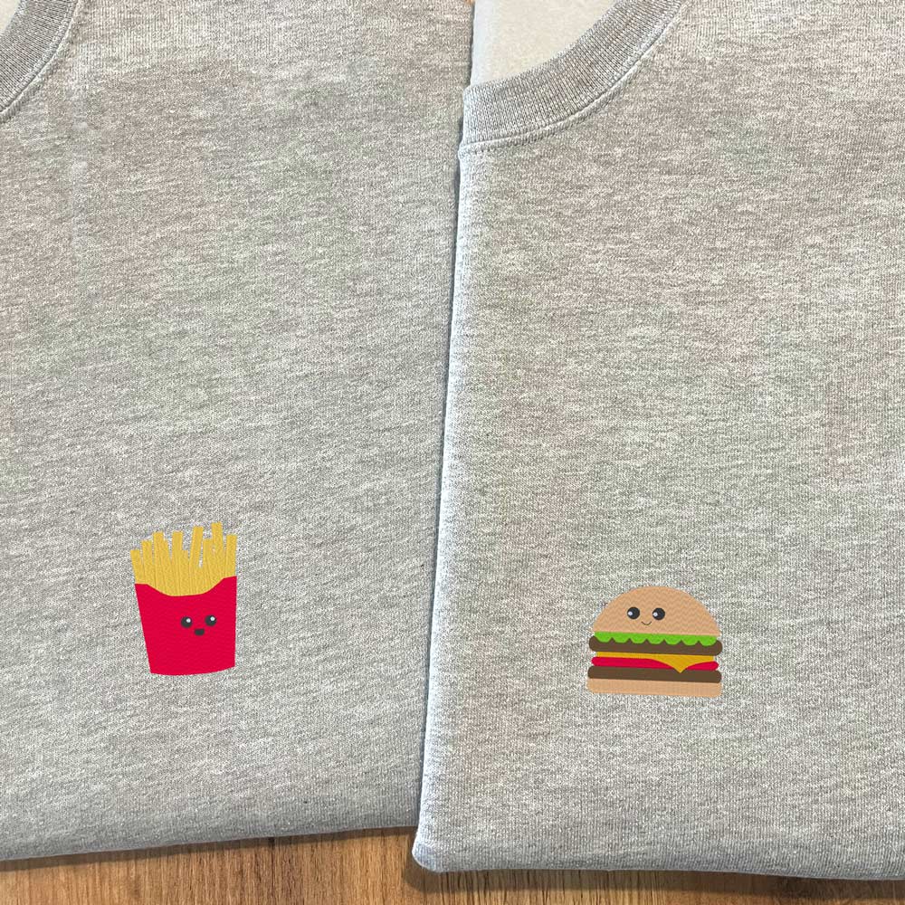 sudaderas-hamburguesa Sudaderas grises personalizadas con hamburguesa y patatas