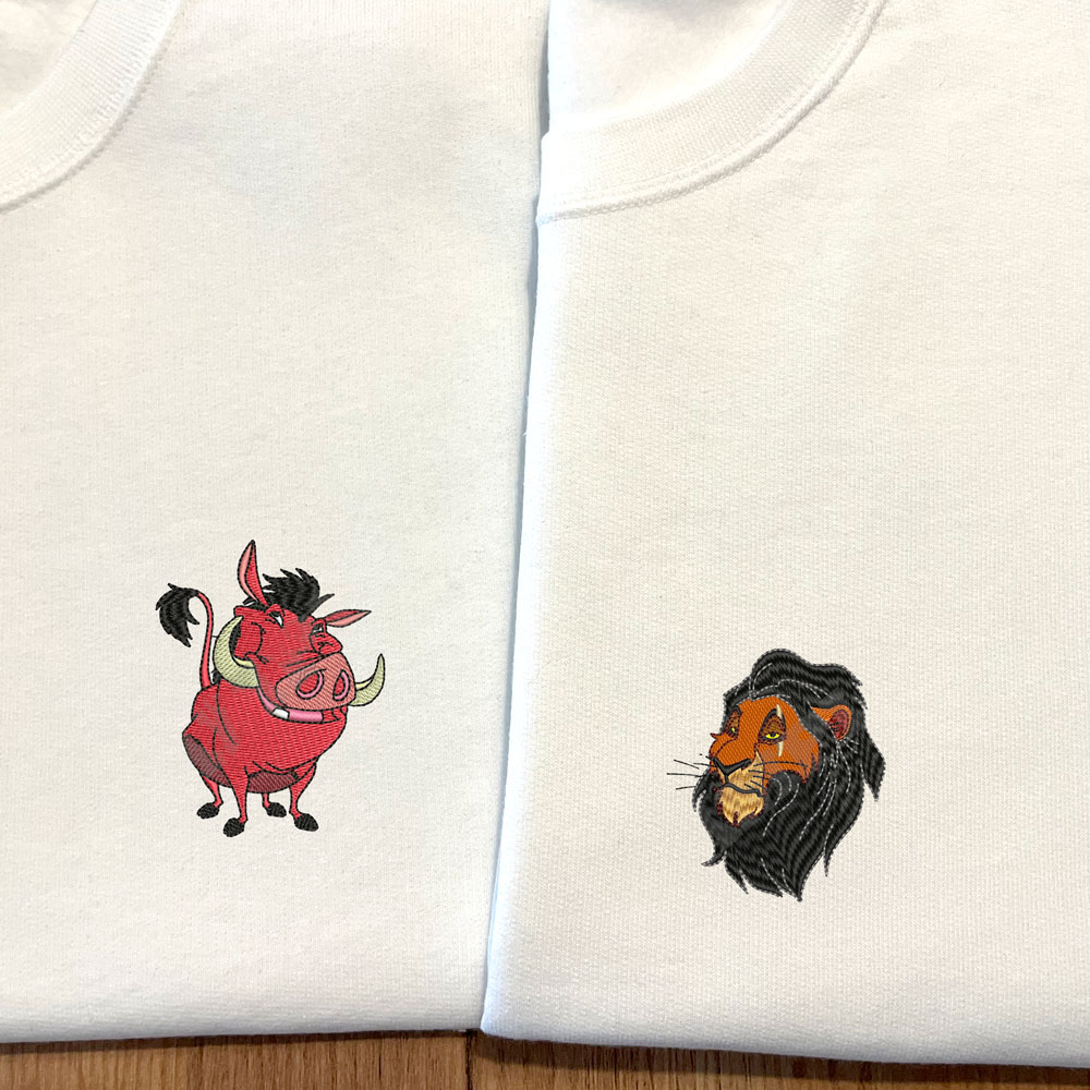 Sudaderas bordadas con Pumba y Scar de El Rey León